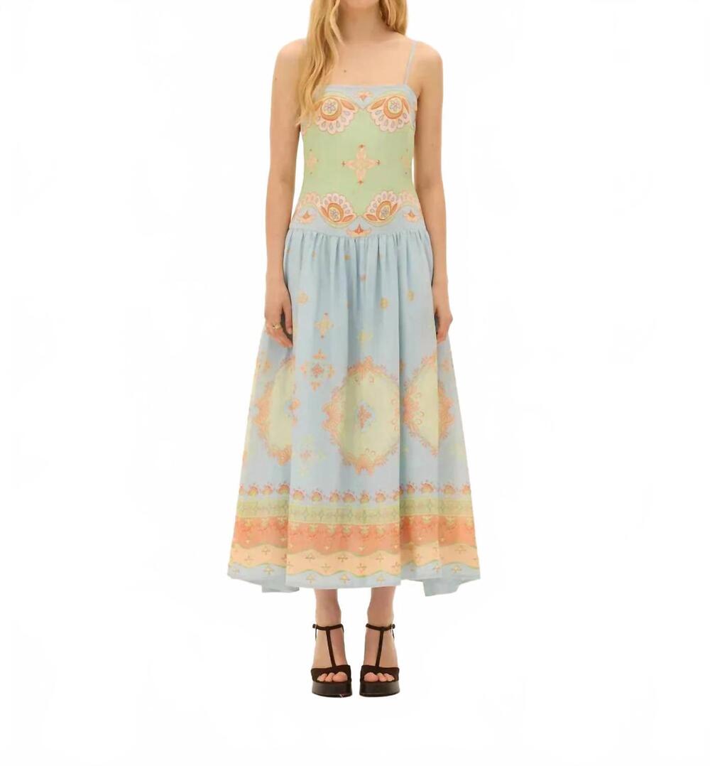 NEW KATE FORD matthiola waisted midi dress in alpina